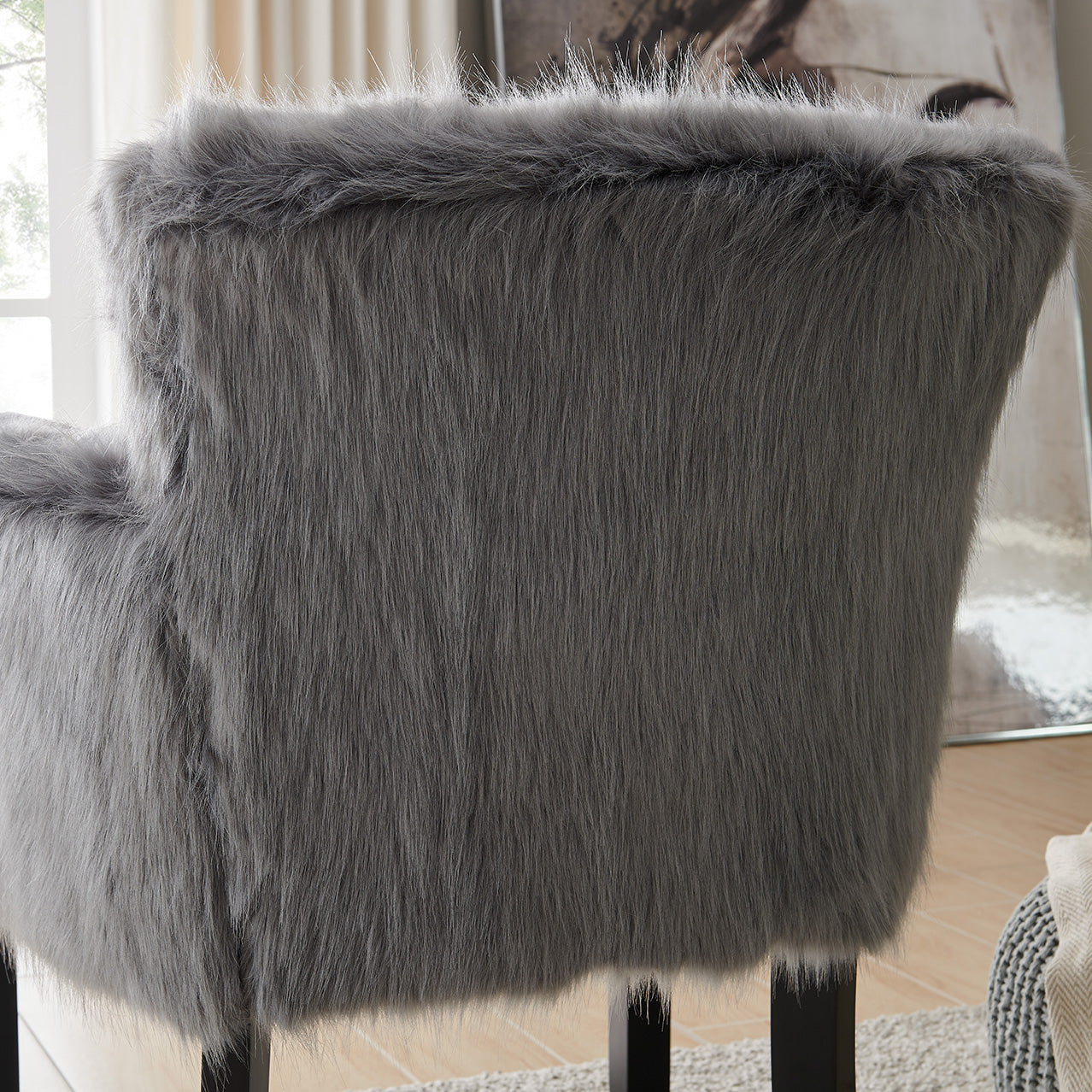 Heavy Shag Faux Sheepskin Tub Chair – Grey, Pink & White