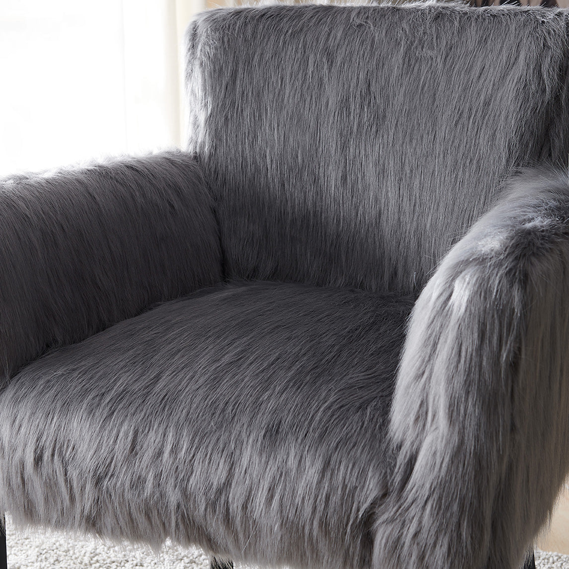 Heavy Shag Faux Sheepskin Tub Chair – Grey, Pink & White