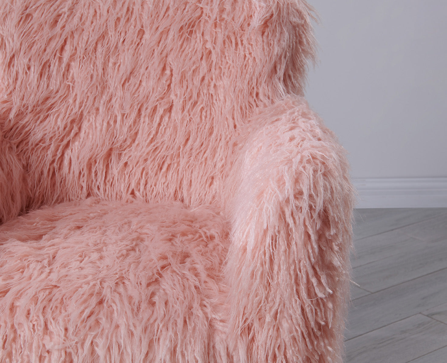 Heavy Shag Faux Sheepskin Tub Chair – Grey, Pink & White