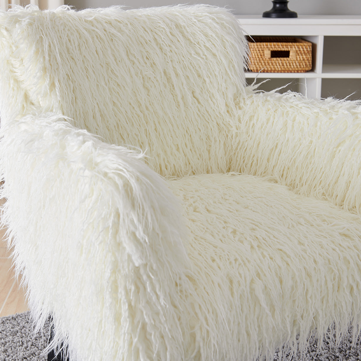 Heavy Shag Faux Sheepskin Tub Chair – Grey, Pink & White