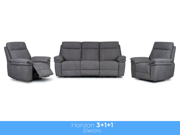 Horizon 3+1+1 Electric Reclining Fabric Suite – Dark Grey