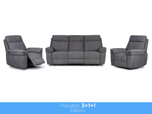 Horizon 3+1+1 Electric Reclining Fabric Suite – Dark Grey