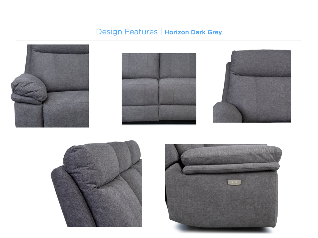 Horizon 3+1+1 Electric Reclining Fabric Suite – Dark Grey