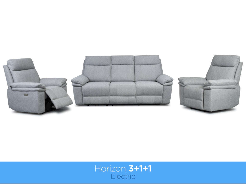 Horizon 3+1+1 Electric Reclining Suite – Light Grey
