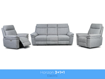 Horizon 3+1+1 Electric Reclining Suite – Light Grey