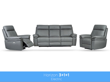 Horizon 3+1+1 Electric Reclining Leather Suite – Dark Grey