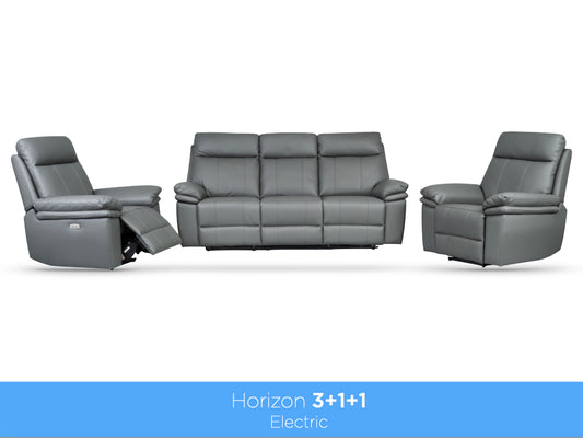 Horizon 3+1+1 Electric Reclining Leather Suite – Dark Grey