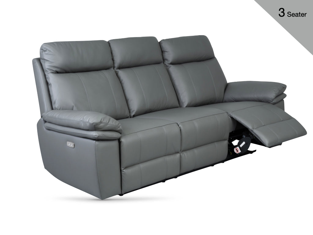 Horizon Electric Reclining Leather 3 Seater Sofa – Dark Grey