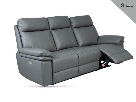 Horizon Electric Reclining Leather 3 Seater Sofa – Dark Grey