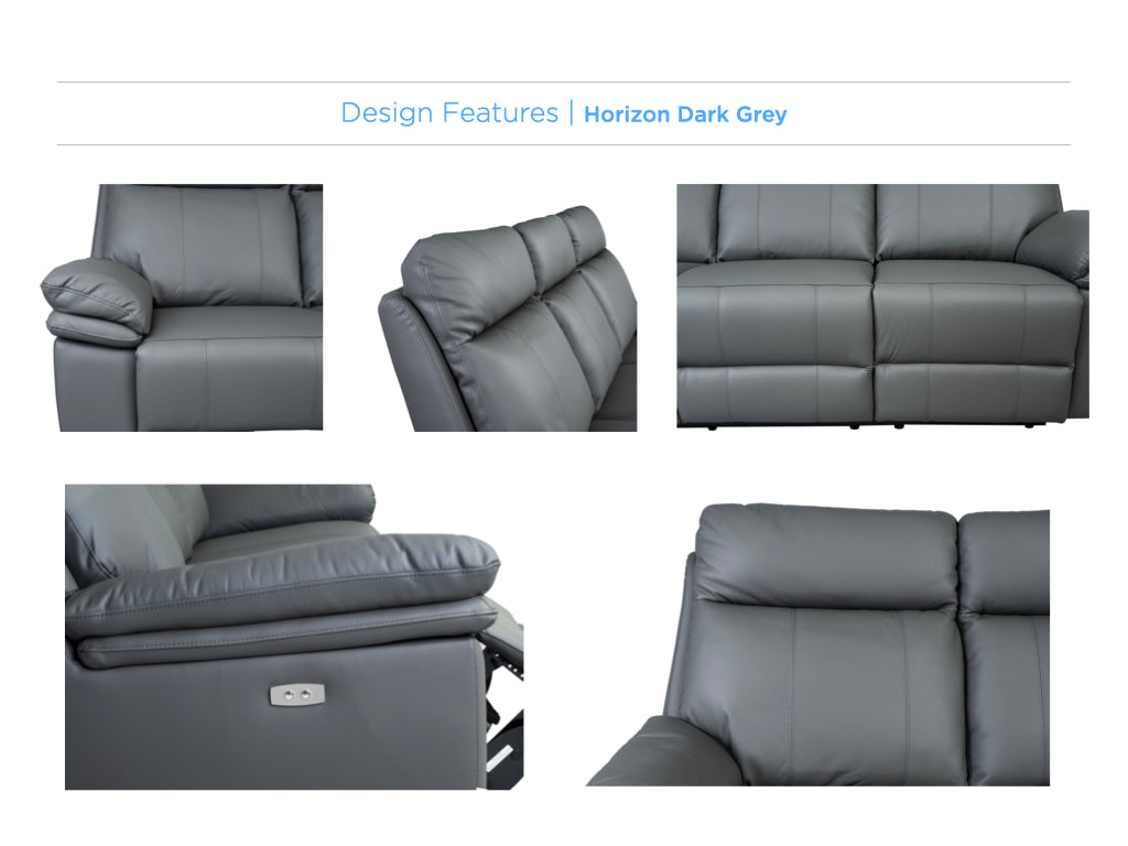 Horizon Electric Reclining Leather 2 Seater Sofa – Dark Grey