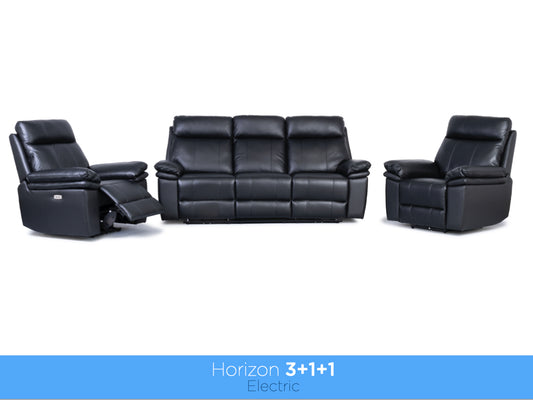 Horizon 3+1+1 Electric Reclining Leather Suite – Black