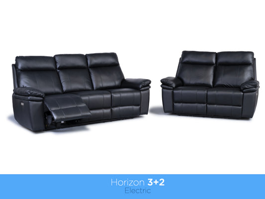 Horizon 3+2 Electric Reclining Leather Suite – Black