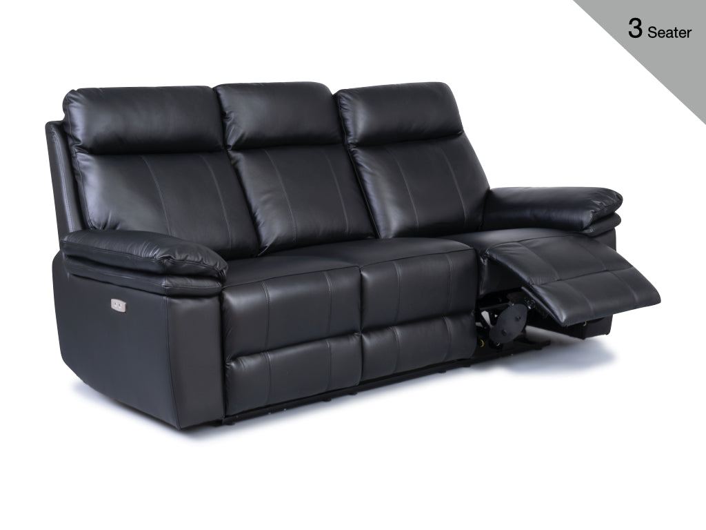Horizon Electric Reclining Leather 3 Seater Sofa – Black