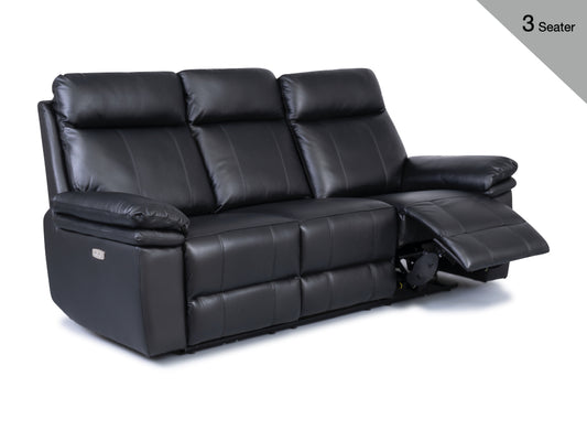 Horizon Electric Reclining Leather 3 Seater Sofa – Black