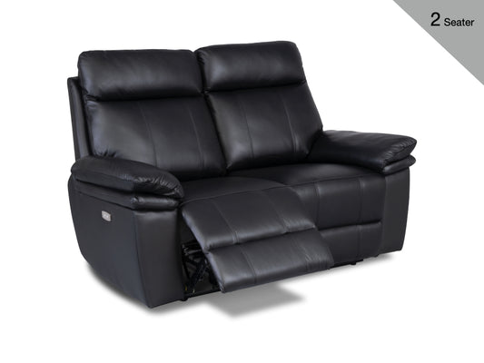 Horizon Electric Reclining Leather 2 Seater Sofa – Black