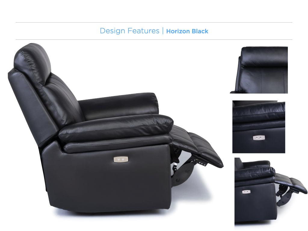 Horizon 3+1+1 Electric Reclining Leather Suite – Black