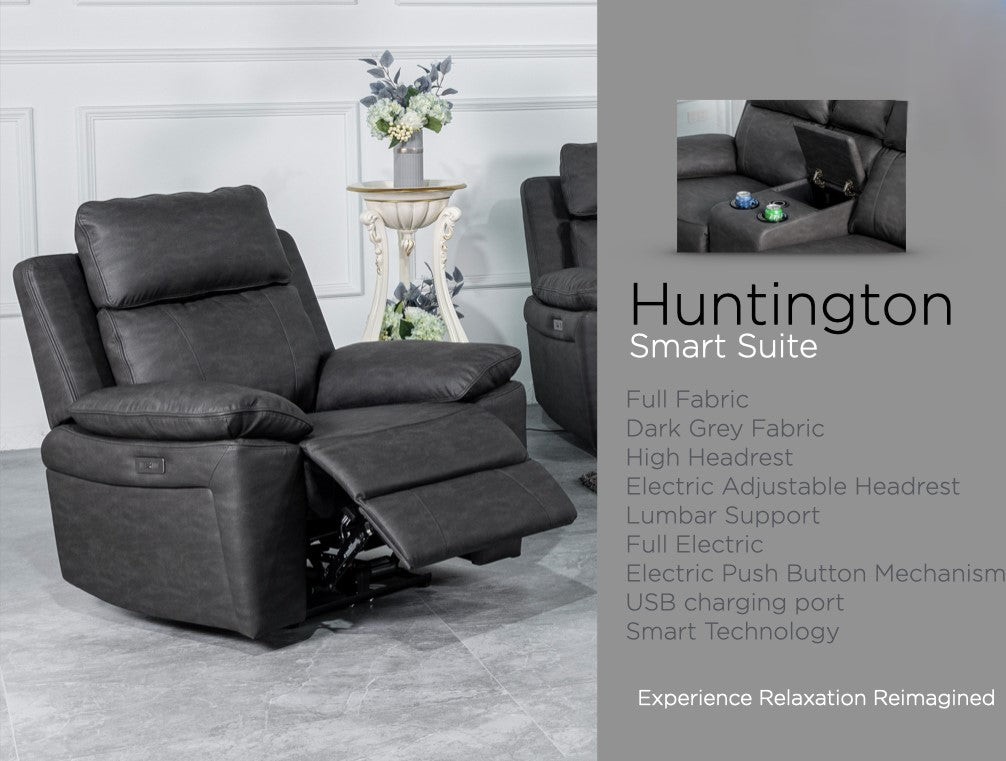 Huntington 3+1+1 Electric Sofa Suite - Dark Grey