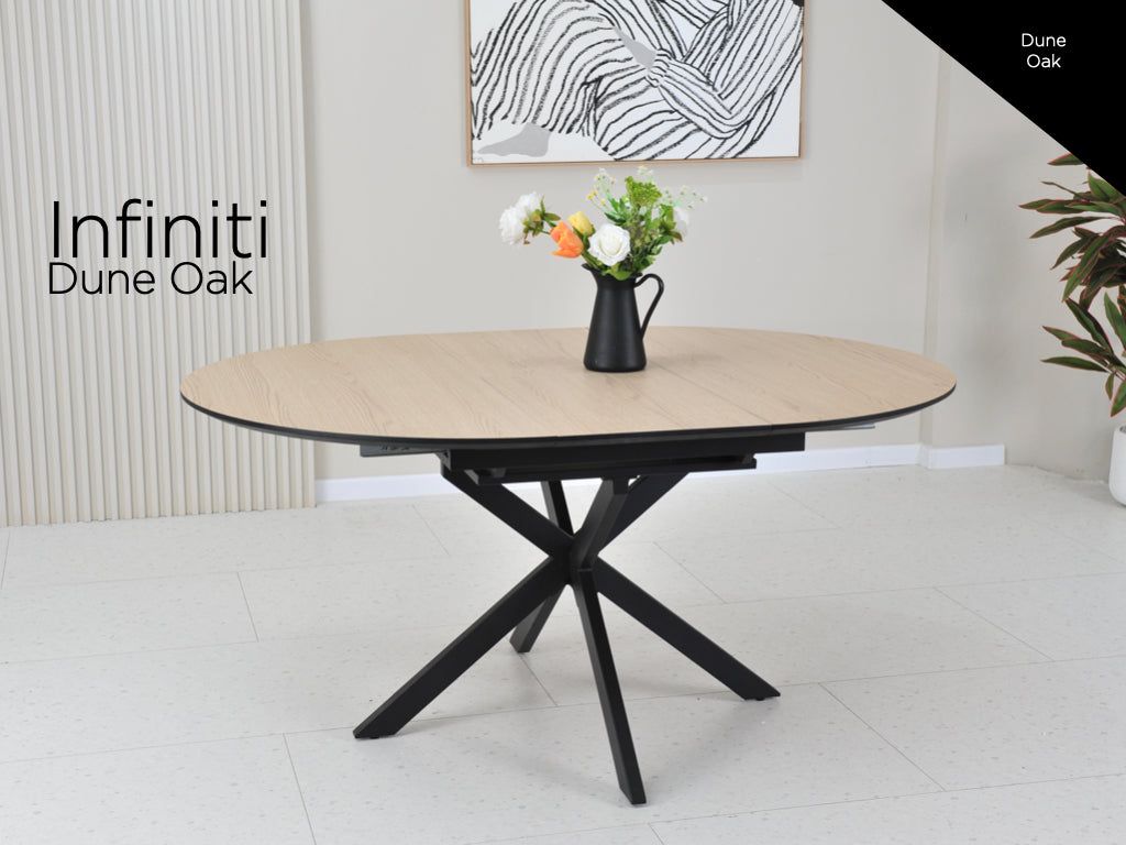 Infiniti 120-160cm Extension Round Dining Table- Dune Oak