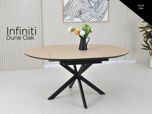 Infiniti 120-160cm Extension Round Dining Table- Dune Oak