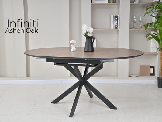 Infiniti 120-160cm Extension Round Dining Table- Ashen Oak