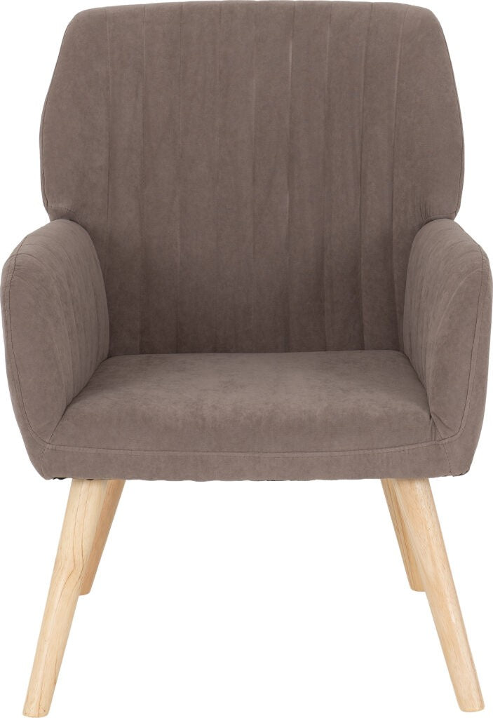 Jordan Brown armchair with wooden legs on a white background