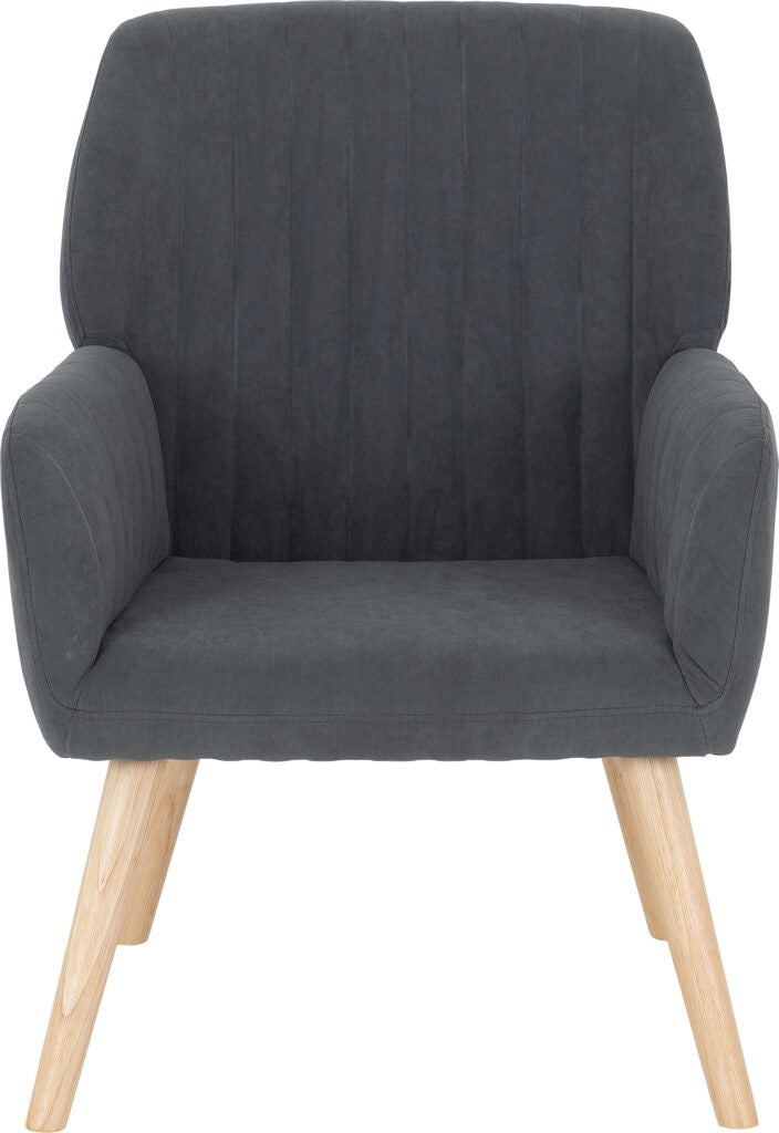 Gray armchair with wooden legs on a white background