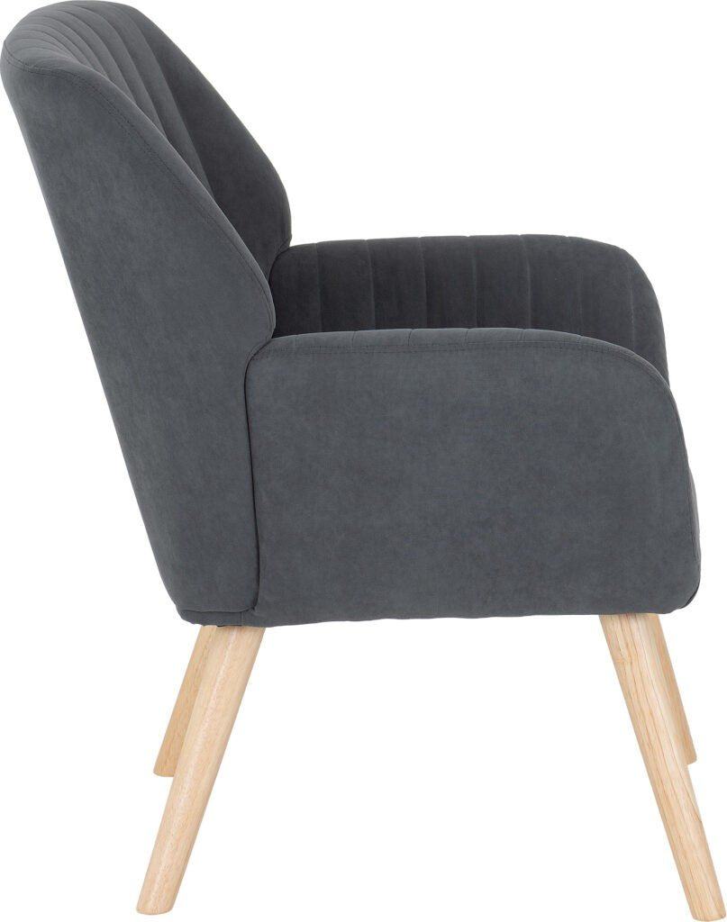 Gray armchair with wooden legs on a white background