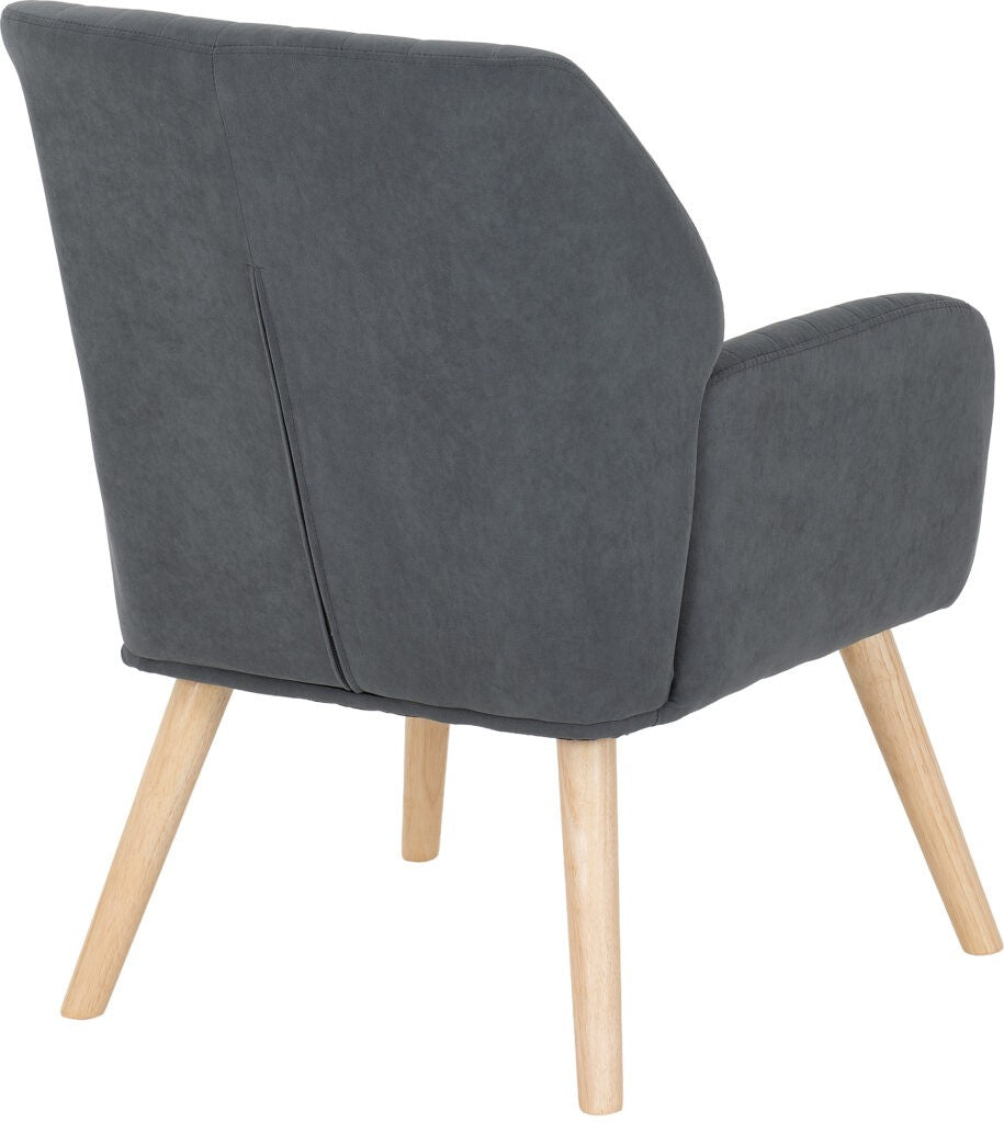 Gray armchair with wooden legs on a white background