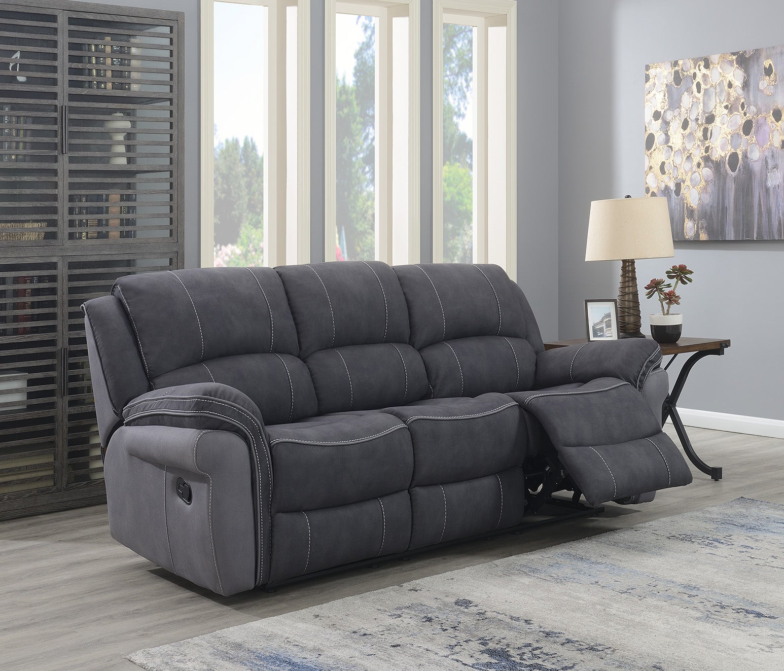 Kingston 3 Seater Fabric Recliner - Charcoal Fusion