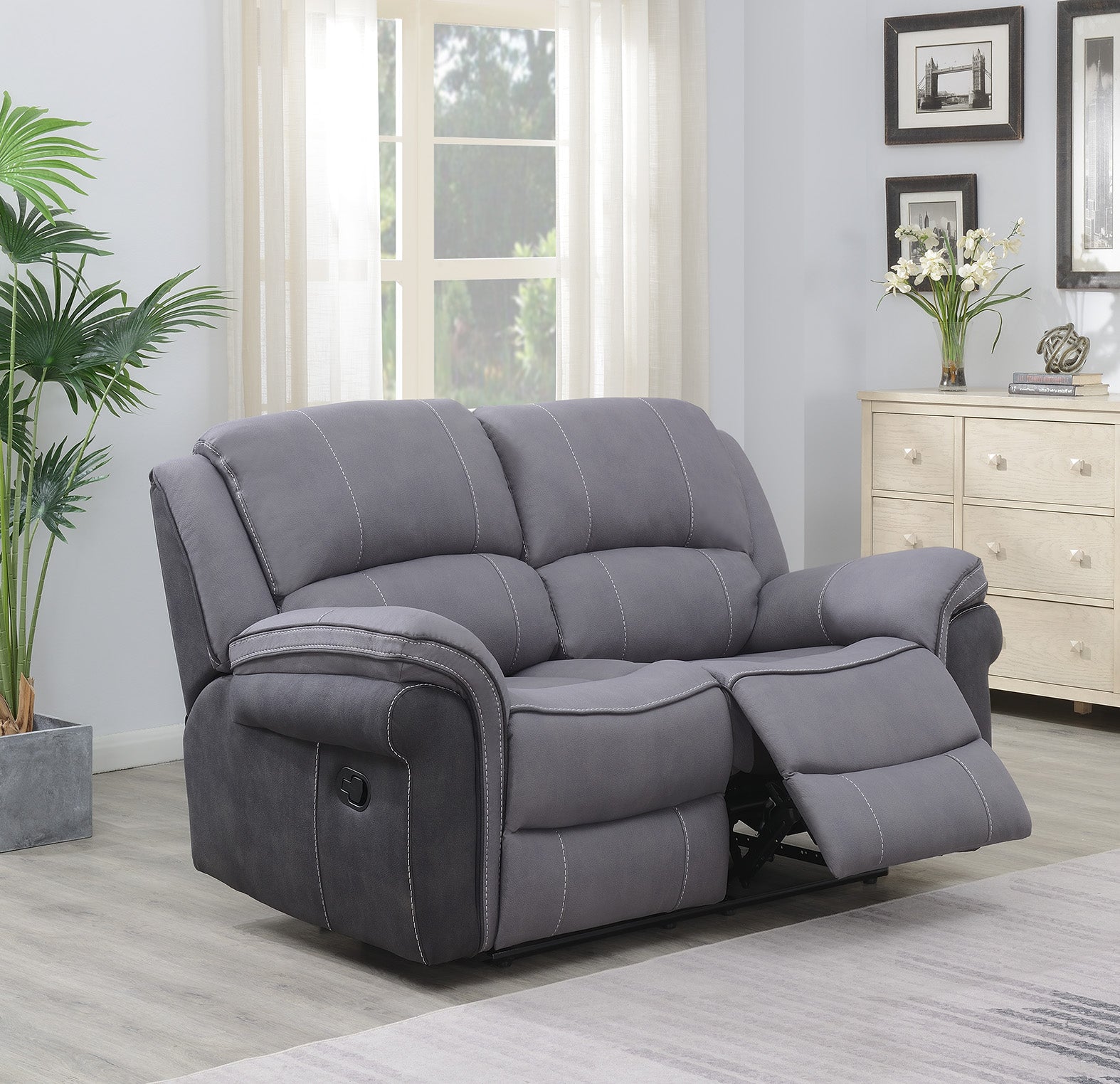 Kingston 2 Seater Fabric Recliner - Grey Fusion