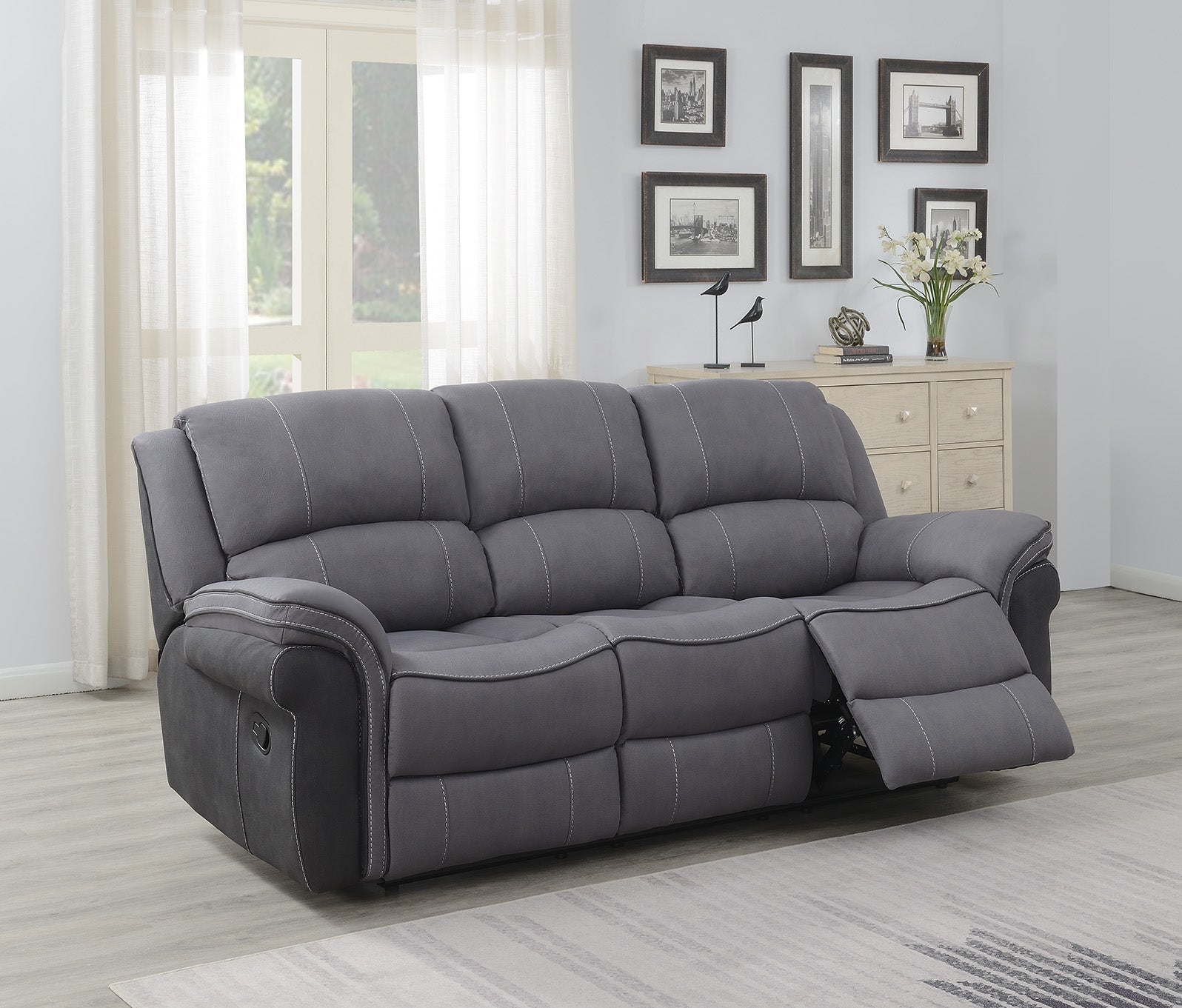 Kingston 3 Seater Fabric Recliner - Grey Fusion