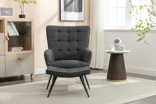 Katelyn Accent Chair with Stool - Charcoal Grey
