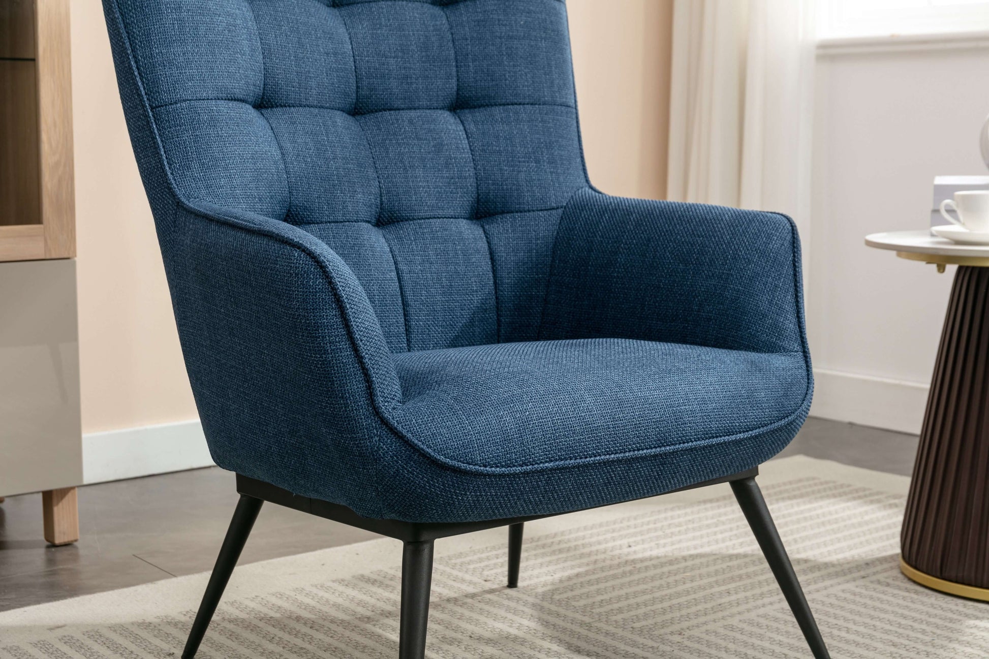 Katelyn Accent Chair with Stool - Denim Blue