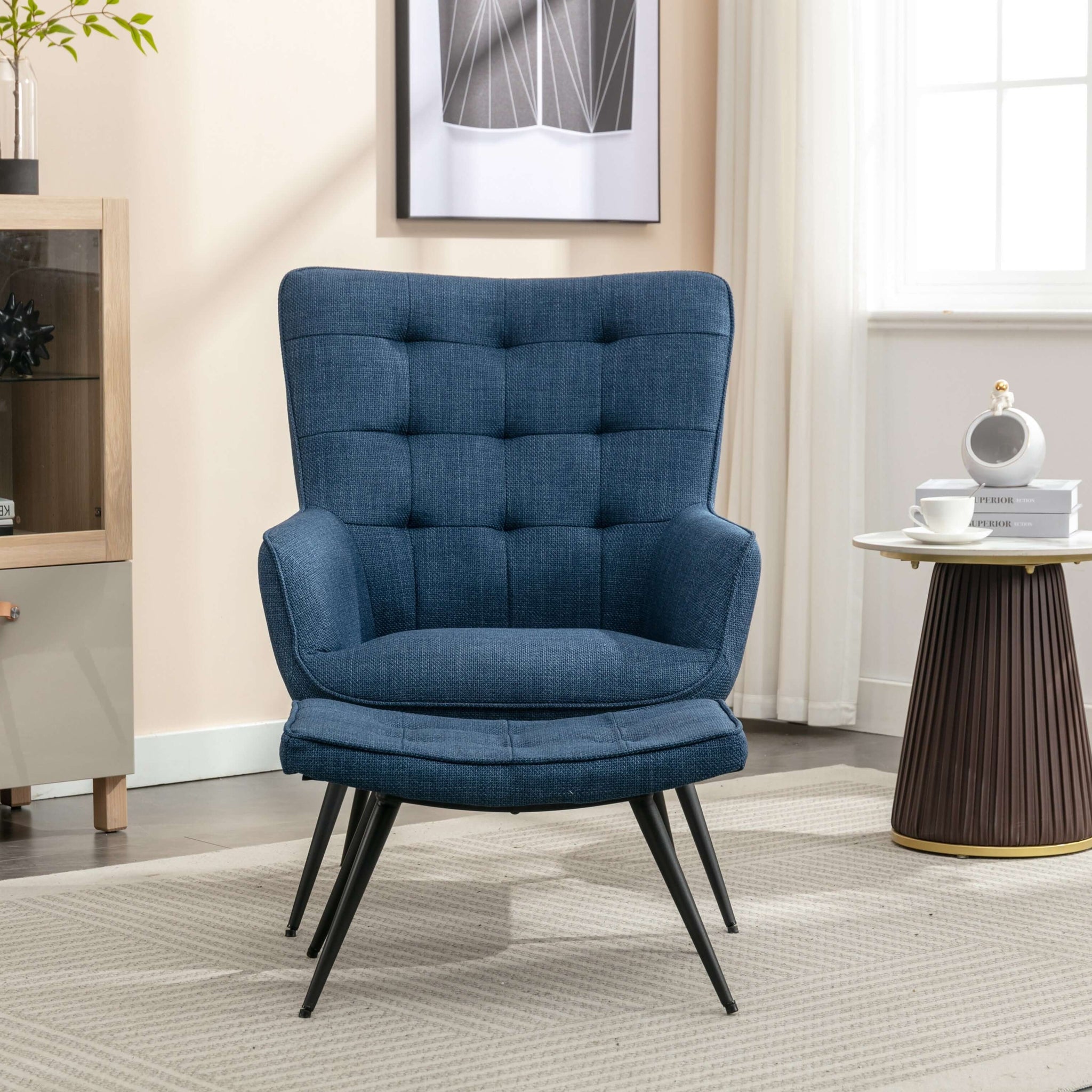 Katelyn Accent Chair with Stool - Denim Blue