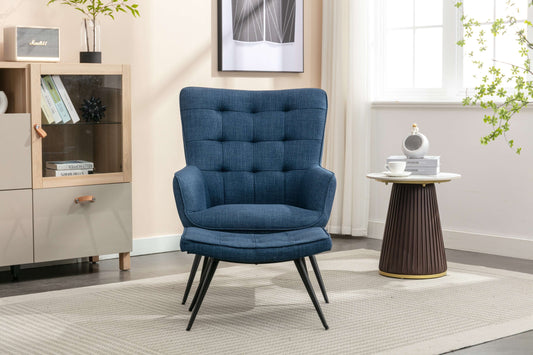 Katelyn Accent Chair with Stool - Denim Blue