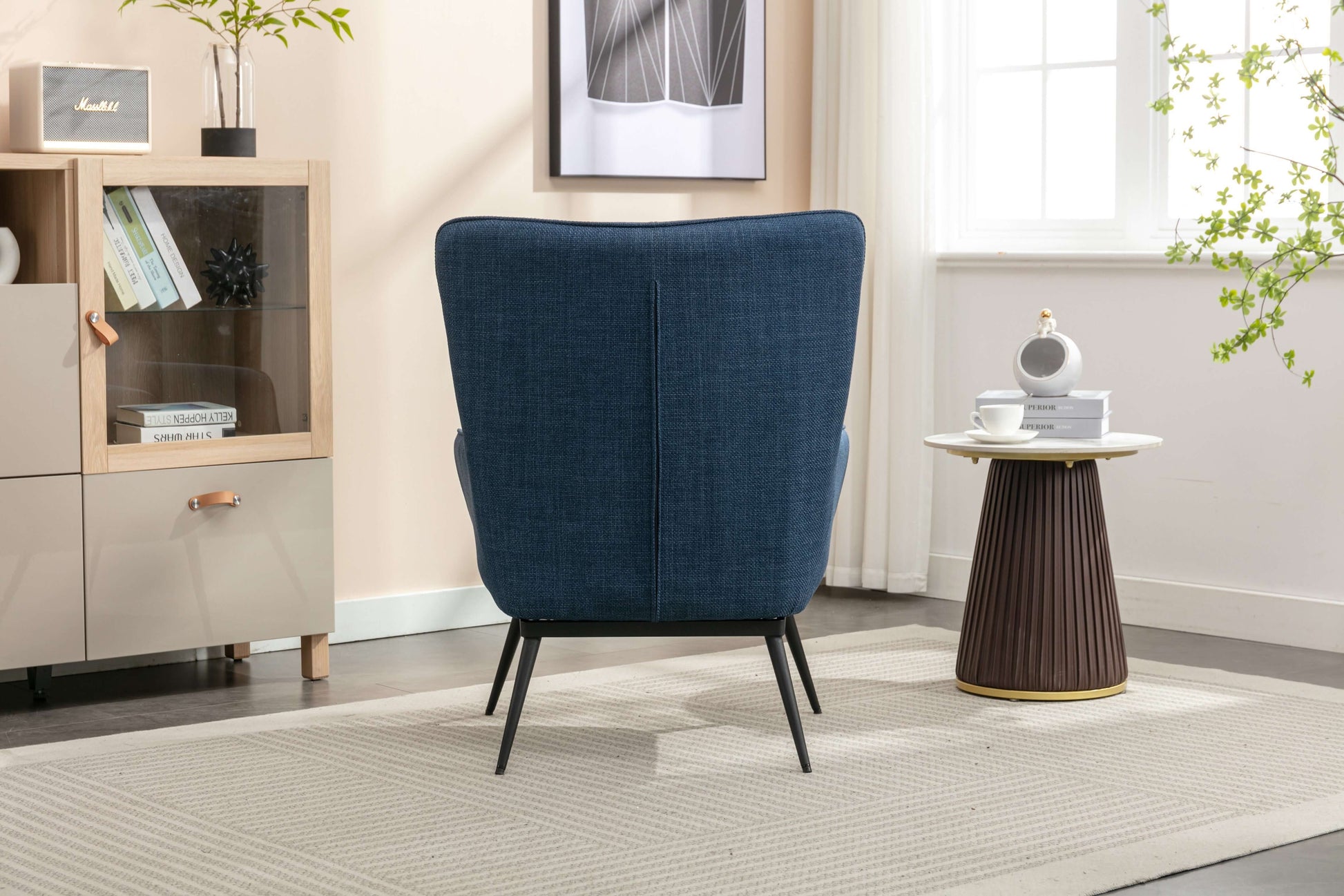 Katelyn Accent Chair with Stool - Denim Blue