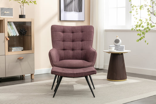 Katelyn Accent Chair with Stool - Mulberry