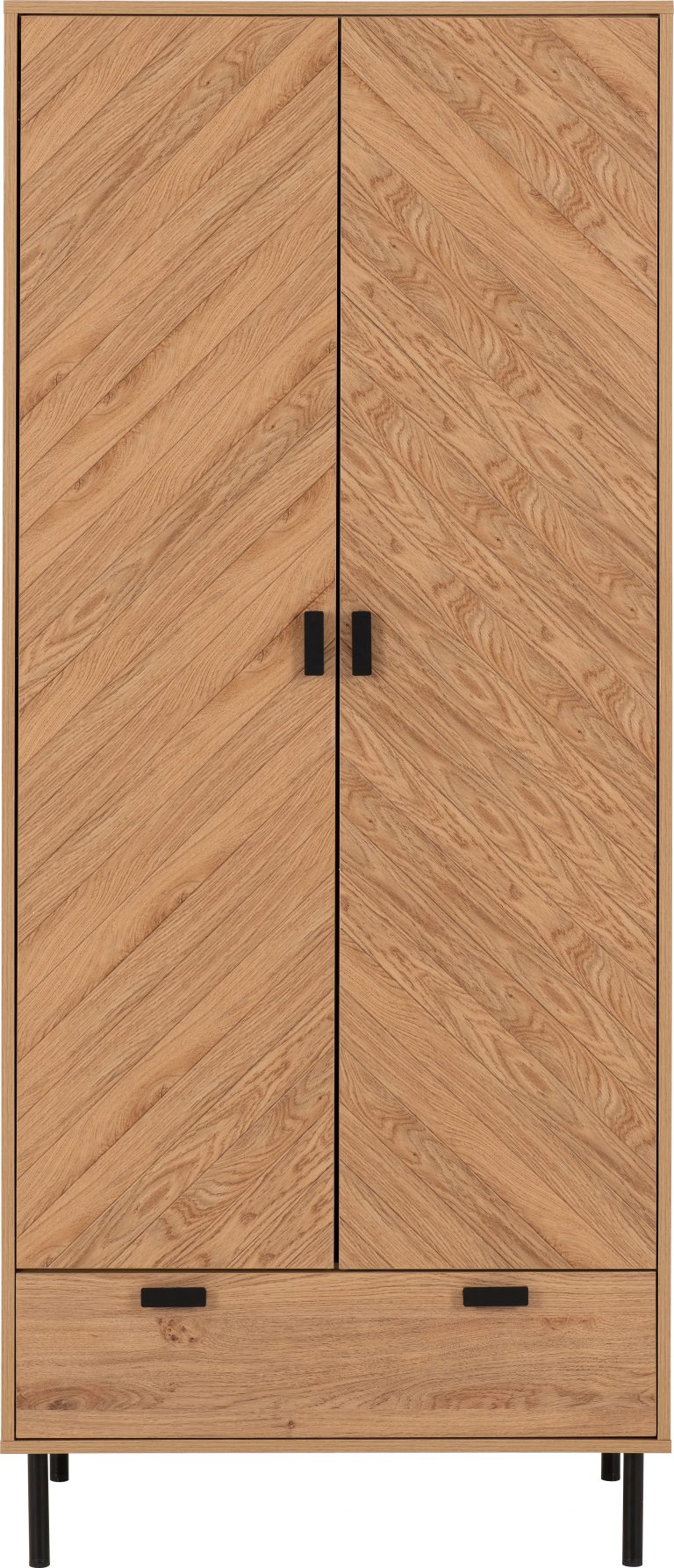 Leon 2 Door 1 Drawer Wardrobe - Medium Oak Effect