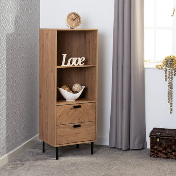 Leon 2 Drawer 2 Shelf Cabinet - Medium Oak Effect