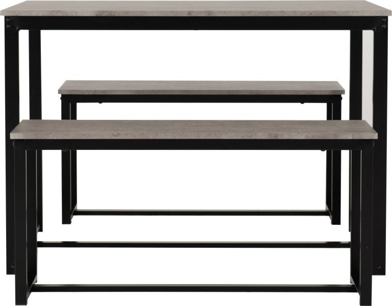 Lincoln 1+2 Dining Bench Set - Stone Effect/Black