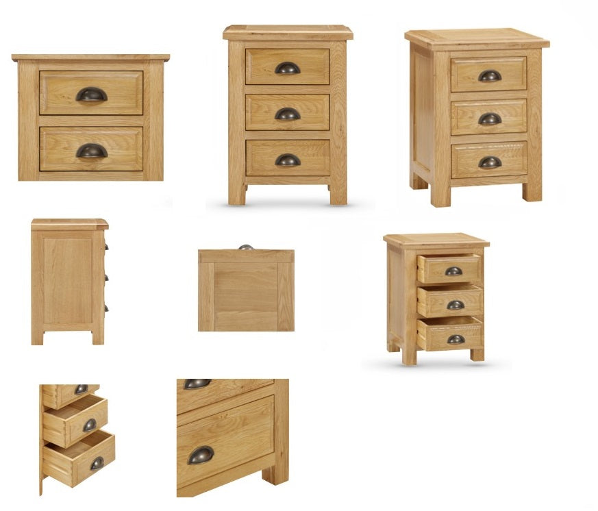 Lugano Oak 3 Drawer Nightstand x2