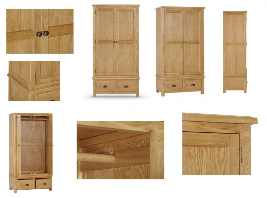 Lugano Oak Double Wardrobe with 2 Drawers