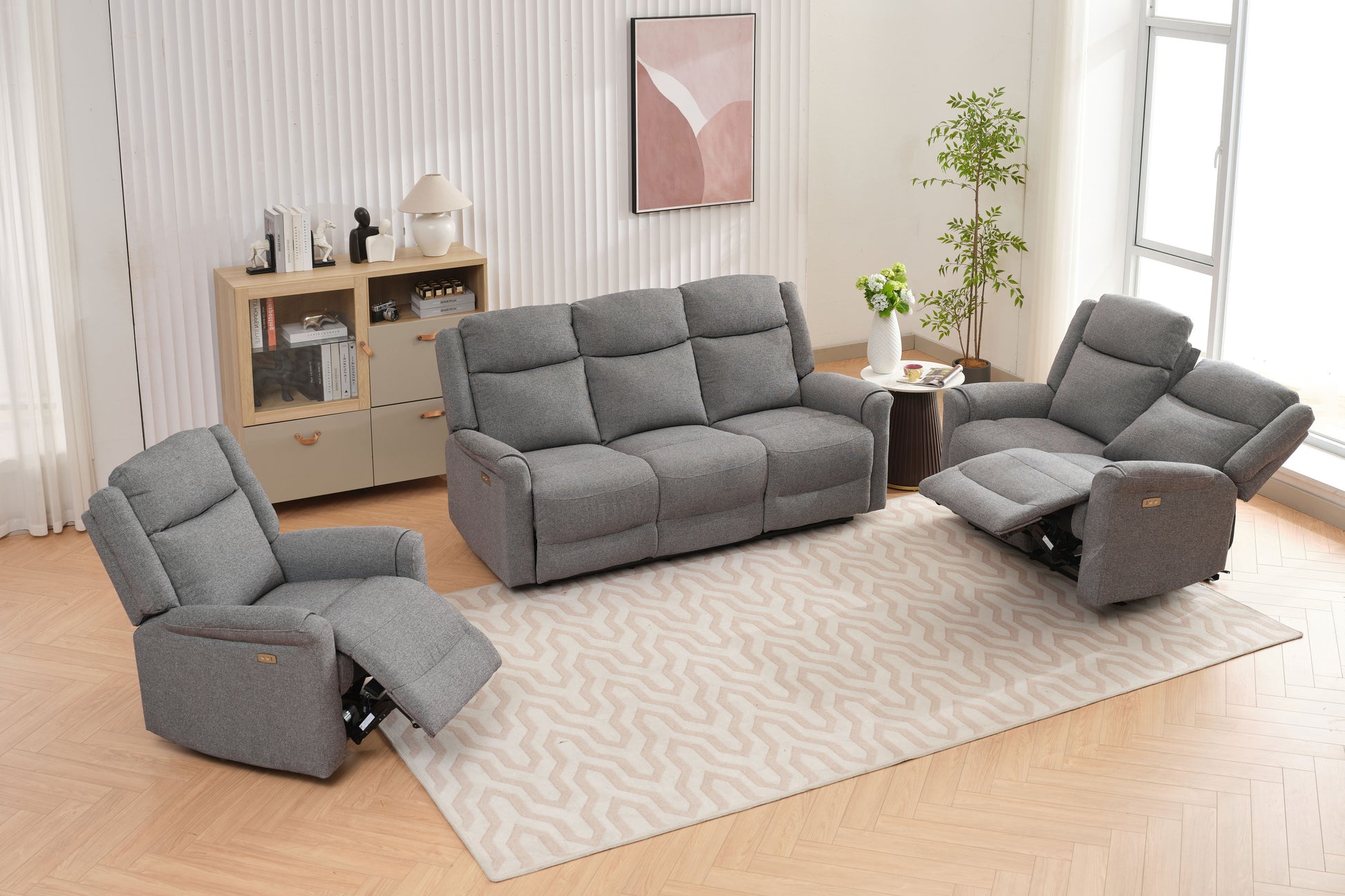 Lexus Fabric Electric Reclining 3+1+1 Sofa Suite - Grey