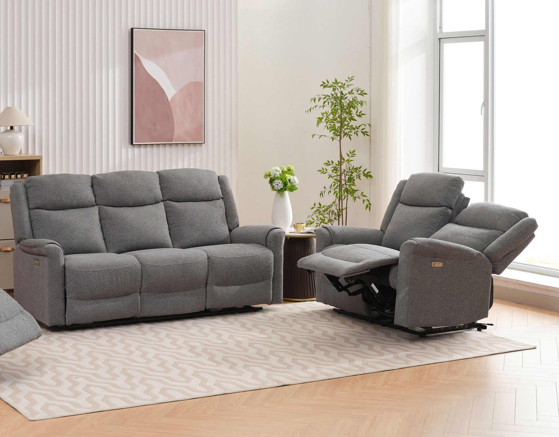 Lexus Fabric Electric Reclining 3+2 Sofa Suite - Grey