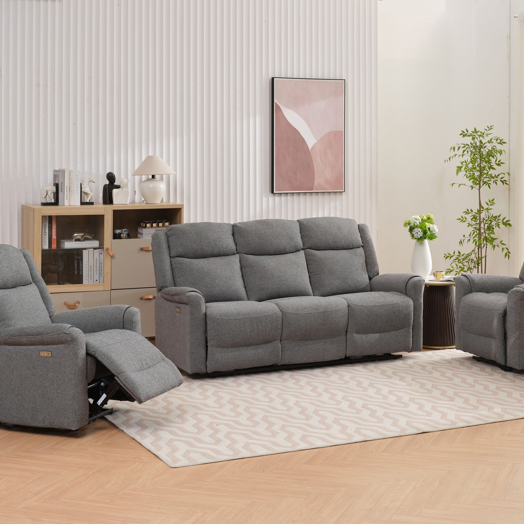 Lexus Fabric Electric Reclining 3+1+1 Sofa Suite - Grey