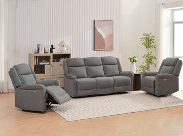 Lexus Fabric Electric Reclining 3+1+1 Sofa Suite - Grey