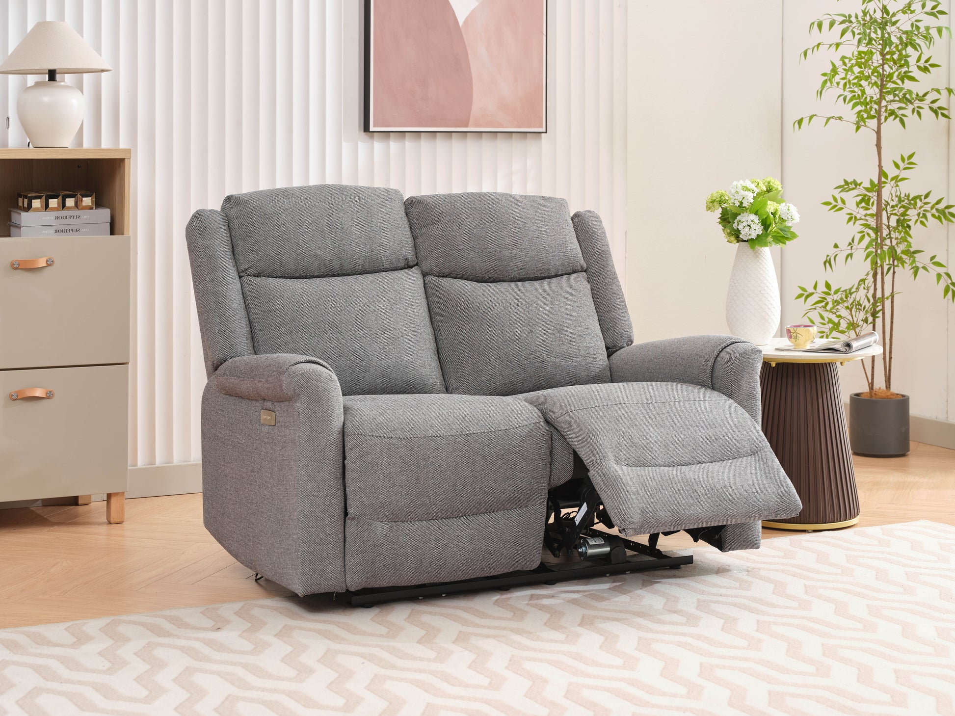 Lexus 2 Seater Electric Reclining Fabric Sofa - Grey 