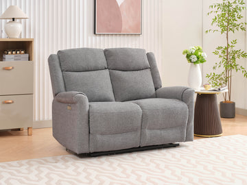 Lexus 2 Seater Electric Reclining Fabric Sofa - Grey 