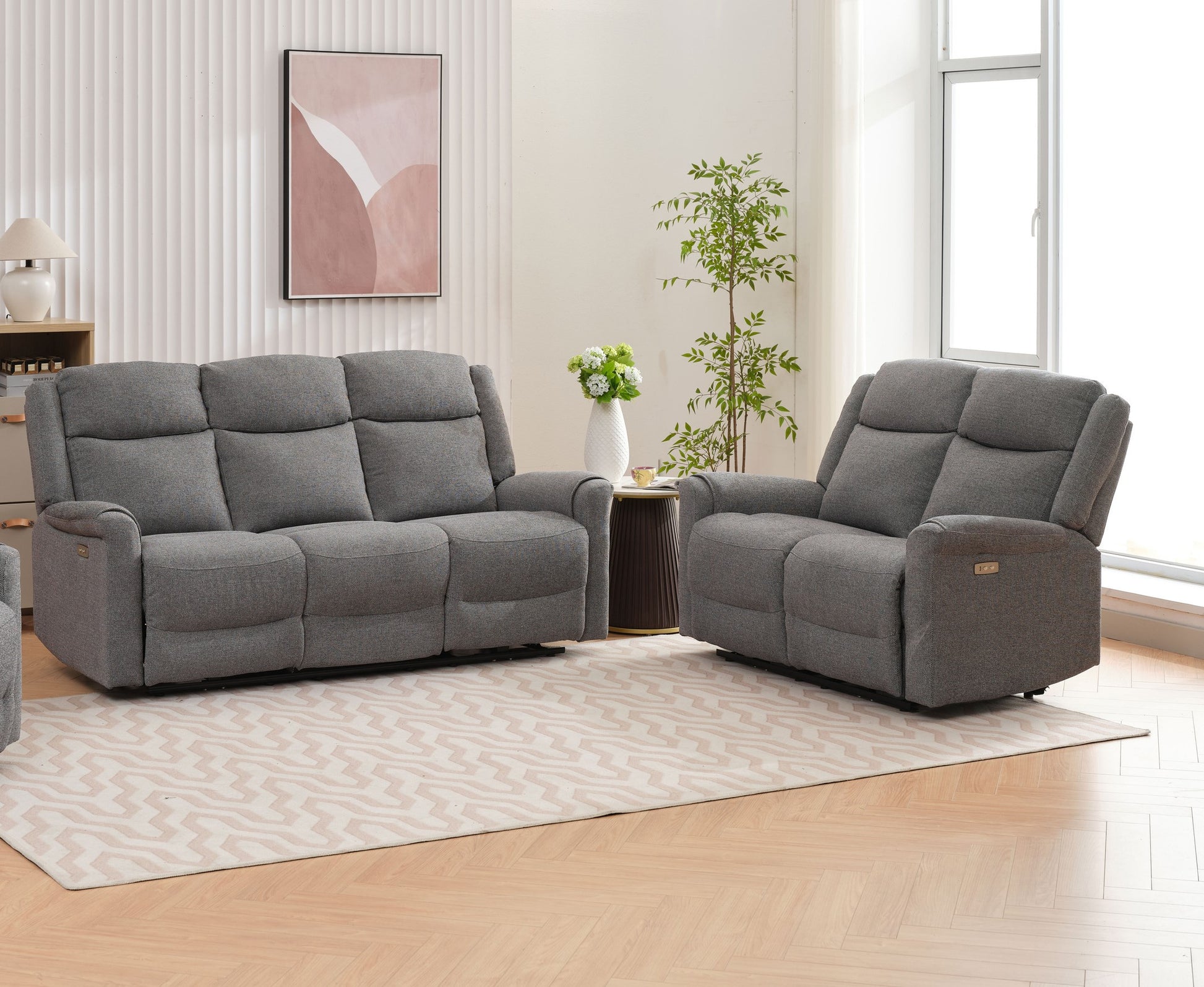 Lexus Fabric Electric Reclining 3+2 Sofa Suite - Grey