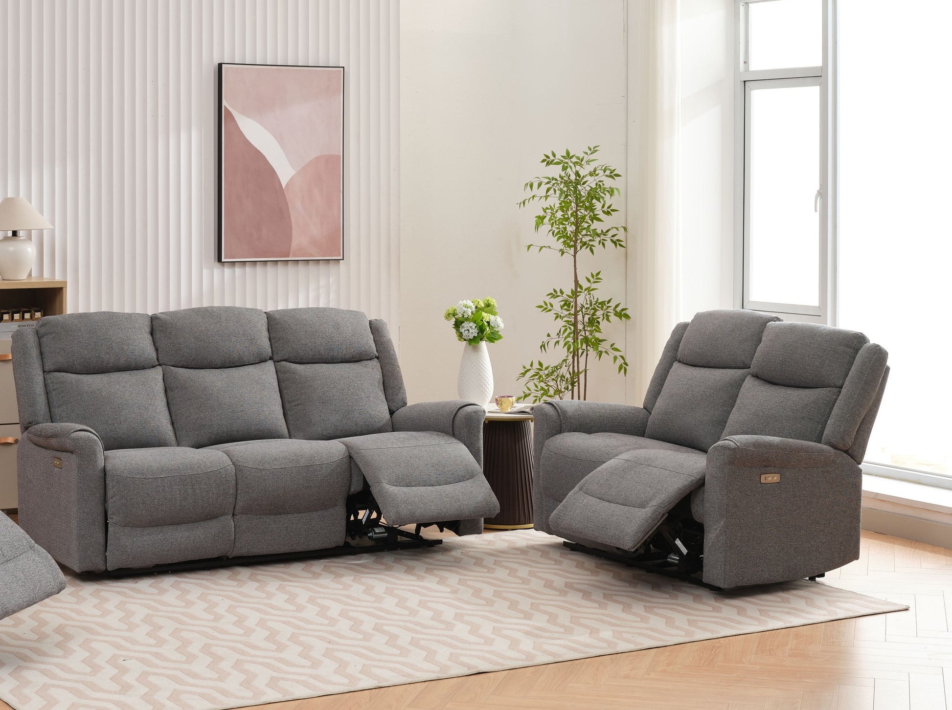 Lexus Fabric Electric Reclining 3+2 Sofa Suite - Grey